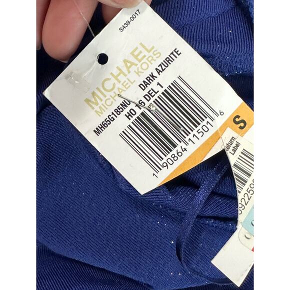Michael Kors blue metallic long sleeves cocktail top size Small - Picture 6 of 13